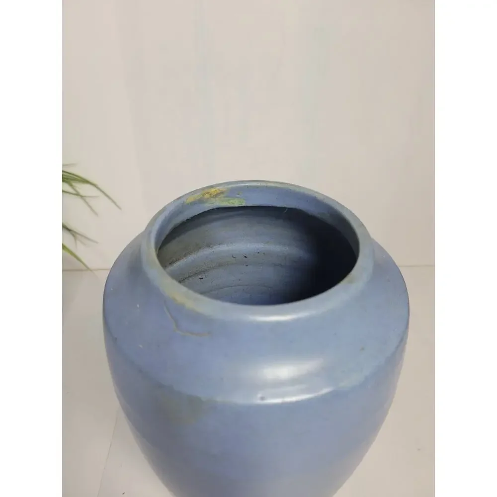 Vintage Blue Pottery Vase Unmarked Matte Glaze Arts & Crafts Style Art Pottery